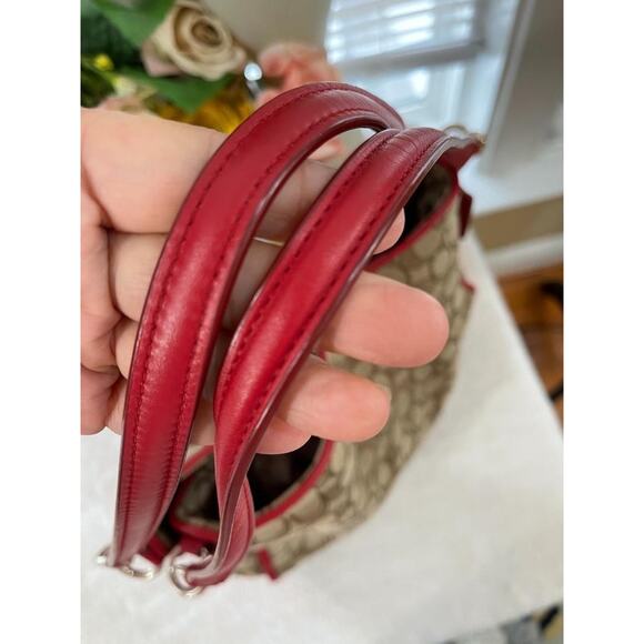 Coach Phoebe Signature Outline Shoulder Bag/Purse #36424 Khaki/Red (u300 - Picture 4 of 10